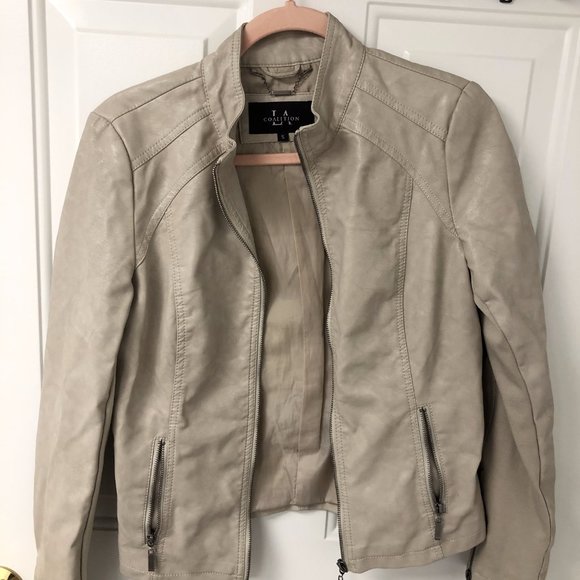 Cream Leather Jacket - Picture 1 of 2